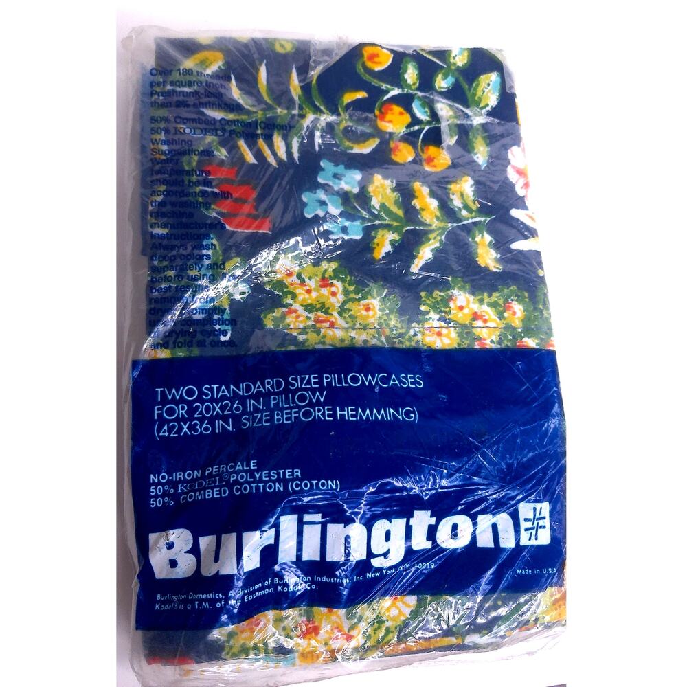 Vtg Burlington Dark Floral No Iron Percale Standard Pillowcases Set of 2 New